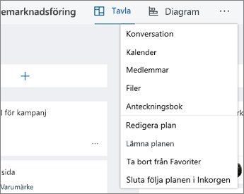 Klicka på de tre punkterna om du vill se en fullständig lista över verktyg för Planner