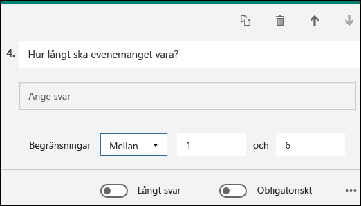 Textfråga med en talbegränsning mellan 1 och 6