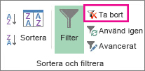 Knappen Ta bort ett filter