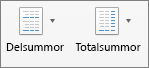 Välj Delsummor eller Summor på fliken Design