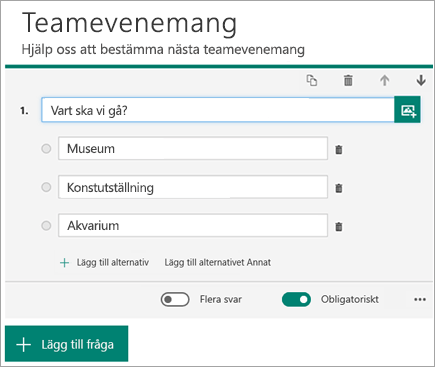 En flervalsfråga i ett formulär med alternativ