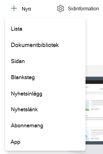 Skärmbild av skapa ny lista eller ett nytt bibliotek