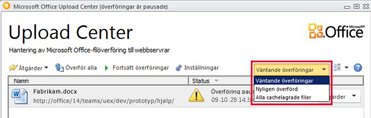 Office Upload Center med väntande överföringar