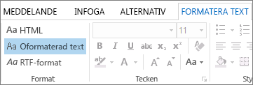 Formatalternativen för meddelanden på fliken Formatera text