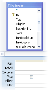 En tabell i frågedesignern