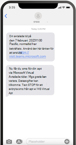 Exempel på bekräftelsetext för en virtuell avtalad tid