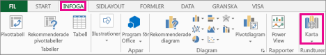 Knappen Karta på fliken Infoga
