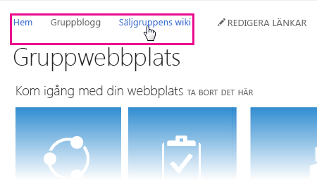 Webbplatsnavigering på översta nivån