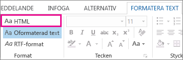 HTML-formatalternativet på fliken Formatera text i ett meddelande