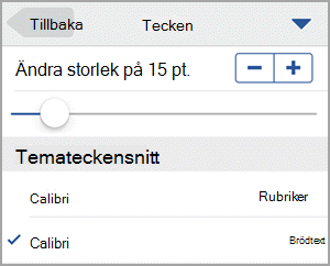 Välj tecken storlek