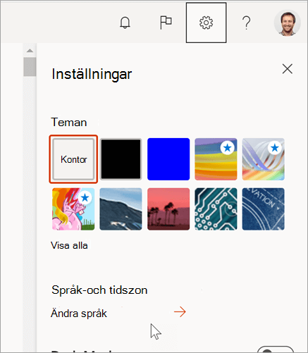 Fönstret Microsoft 365-inställningar