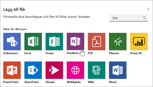 Lägga till OneNote som en flik i ett team.