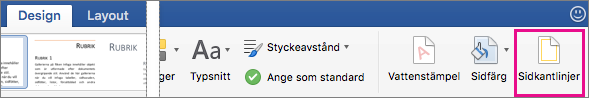 Fliken Design med alternativet Sidkantlinjer markerat