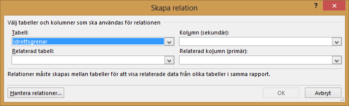 Fönstret Skapa relation