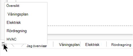 Välj knappen sidlista för att visa och välja från en fullständig lista med sidor i den aktuella ritningsfilen.