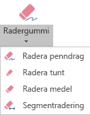 PowerPoint för Office 2019 har fyra raderingsprogram för digitala pennanteckningar.
