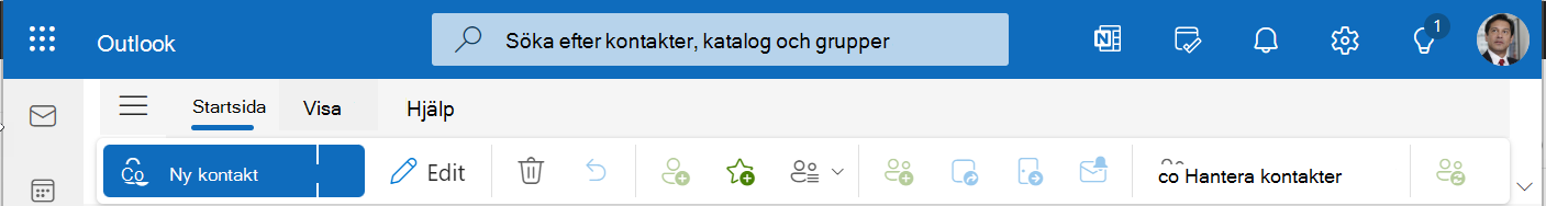 Du kan skapa, redigera eller ta bort kontakter eller välja andra alternativ med verktygsfältet Kontakter.