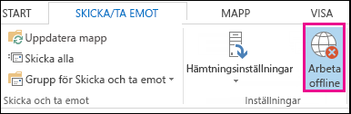 Alternativet Arbetar offline på fliken Skicka/ta emot