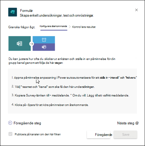 Dialogrutan Formulär i Teams som beskriver hur du skapar ett automatiserat arbetsflöde för en undersökning med Power Automate.