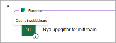 Visar en Planner komponent i appen Loop. Länken Planner finns i det övre vänstra hörnet av komponentkantlinjen.