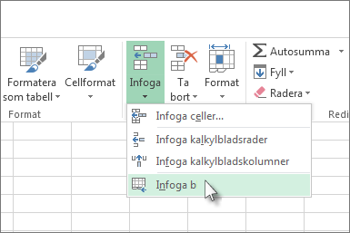 Klicka på Infoga blad under Infoga på fliken Start