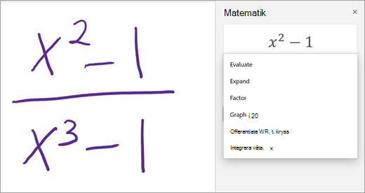 En lista över uttryck i matematikassistenten