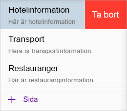 Ta bort en sida i OneNote för iOS