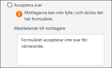 Inställningen för att samla in svar för formulär och test