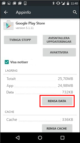 Knappen Rensa data