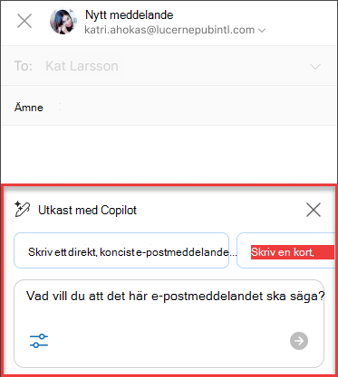 En del "Vad vill du att det här e-postmeddelandet ska säga" för Utkast med Copilot i Outlook