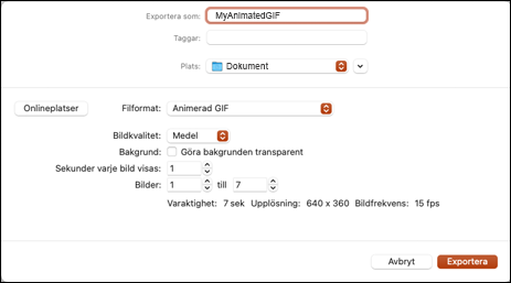 Exportera som animerad GIF-dialog i PowerPoint 2021 för Mac