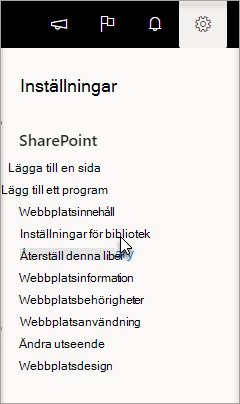 Gå till inställningar, Inställningar för bibliotek