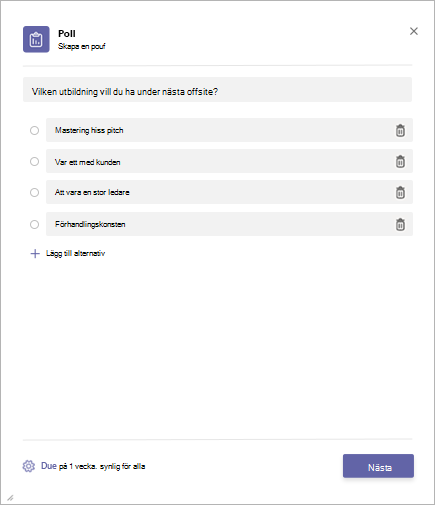 Skapa en omröstning i programmet Microsoft Teams app Omröstning