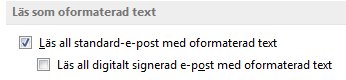 Kryssrutan Läs all standard-e-post med oformaterad text