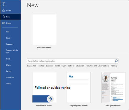 Mallar för nya dokument i Word