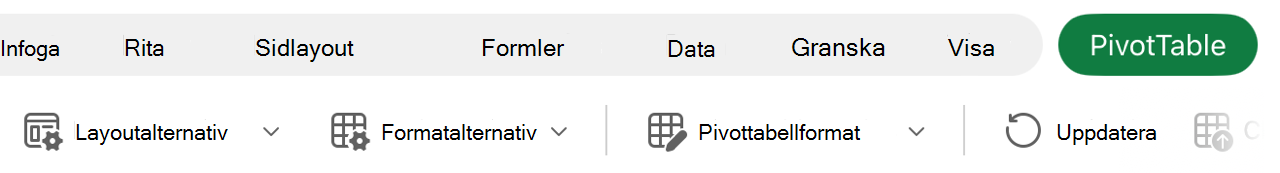 Knappen Layout i menyfliksområdet.