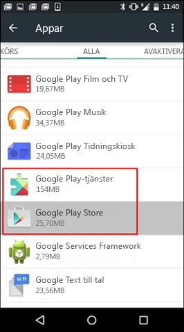 Rensa cache för appen Google Play Store