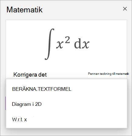 Exempelekvation som visar lösningsalternativ för derivat och integraler