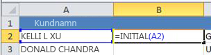 Funktionen INITIAL i cell B2