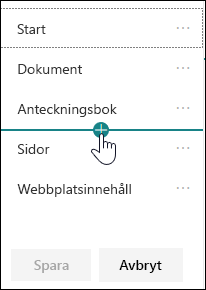 Infoga-länk i vänster navigeringsfält