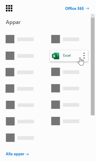 Startprogrammet med appen Excel markerad