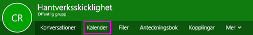 Kalenderknapp på menyfliksområdet grupper i OWA