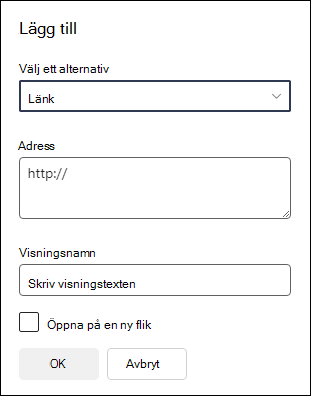 Lägga till en länk till en navigeringsmeny.