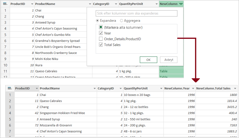 Sammanslagning i Power Query