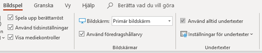 Kryssrutan Använd alltid undertexter på fliken Bildspel