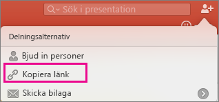 Länken Dela kopia i PPT för Mac