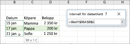 Dialogrutan Dataetikettområde