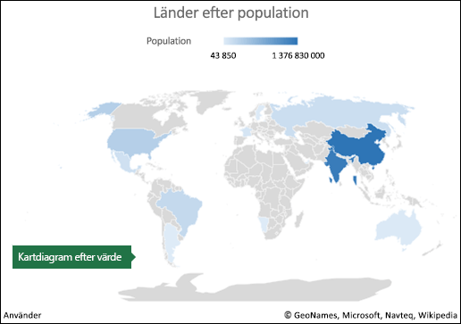 Kartdiagram med värdedata i Excel