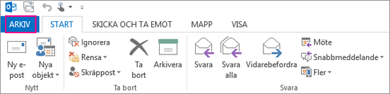 Så här ser menyfliksområdet i Outlook i skrivbordsversionen ut.