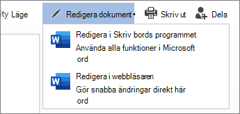 Välj Redigera i webbläsare för att redigera i Word för webben